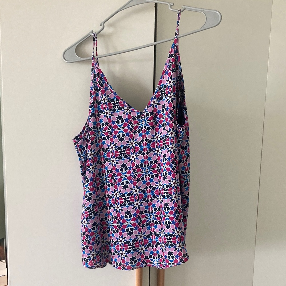 LOFT Pink and Blue Geometric Camisole